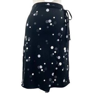 DKNY Polka Dot Wrap Skirt Womens Small Black Career Minimalist